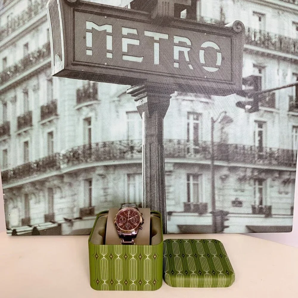 FOSSIL BQ3281 MODERN COURIER MIDSIZE CHRONOGRAPH WINE STAINLESS STEEL WATCH - Picture 4 of 5